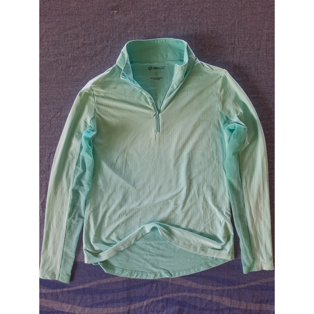 IBKUL Womens Mint Green IceFil  Mesh Quarter Zip Long Sleeve Sun Shirt Small